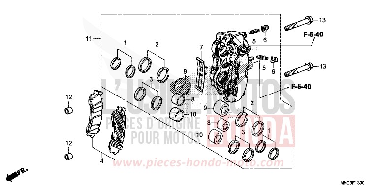 LEFT FRONT BRAKE CALIPER for Gold Wing CANDY ARDENT RED (R367) from 2018